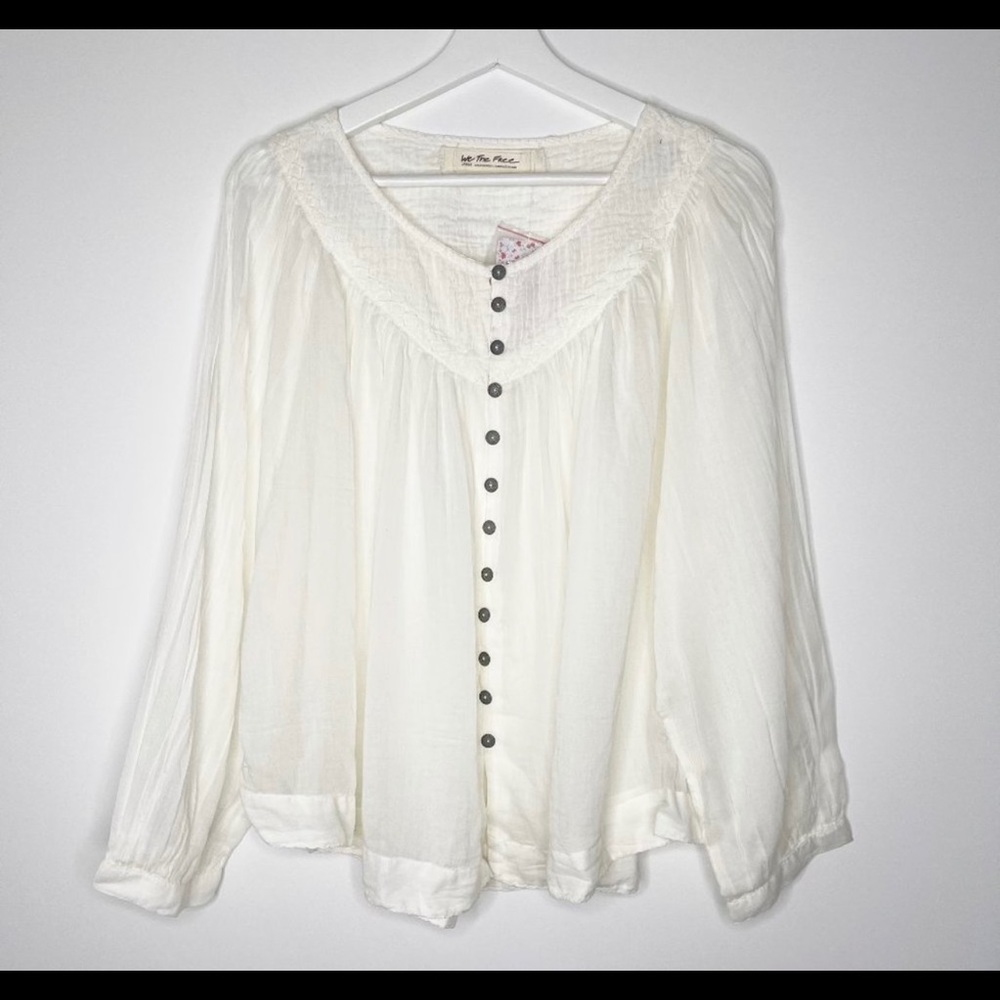 FREE PEOPLE Cool Meadow Peasant Top in White